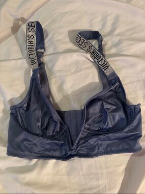 Rhinestone Strap Satin Bralette - Navy